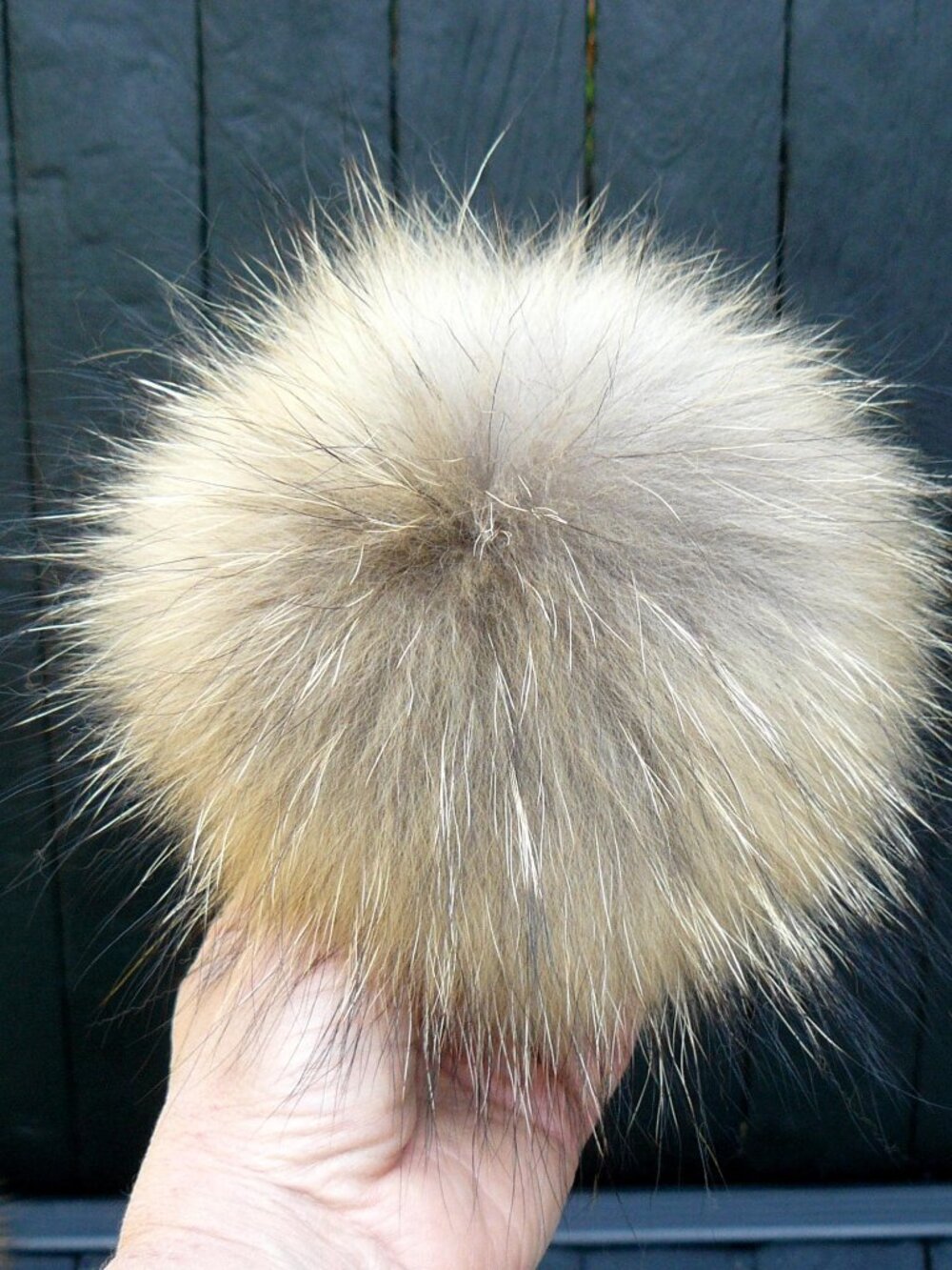Large Natural Color Real Raccoon Fur Pompom with snap - Picture 2 of 6